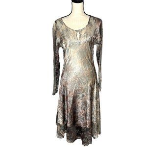 Komarov Dress Multicolor Long Sleeve Wide Neck Knee Length Dress Size Large